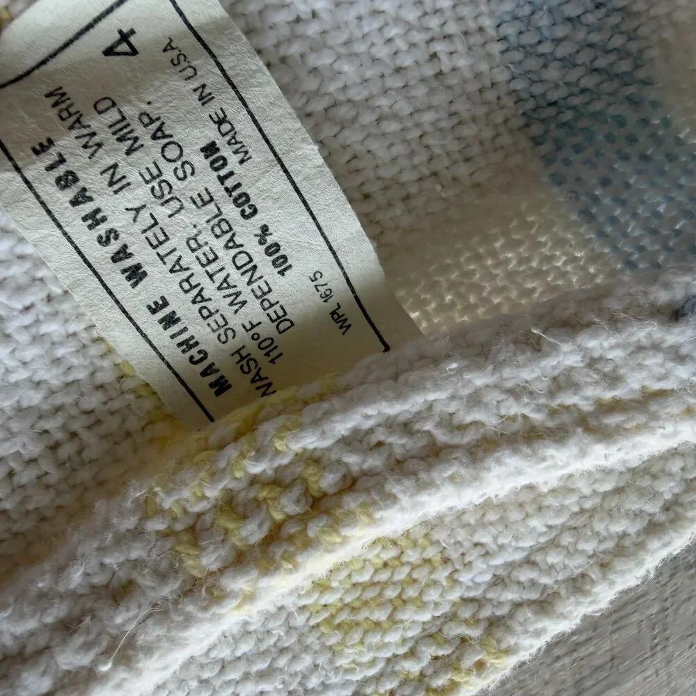 Beacon Vintage Baby Blanket Pastel Plaid Stripe Knit Waffle Weave USA 43” X 30”